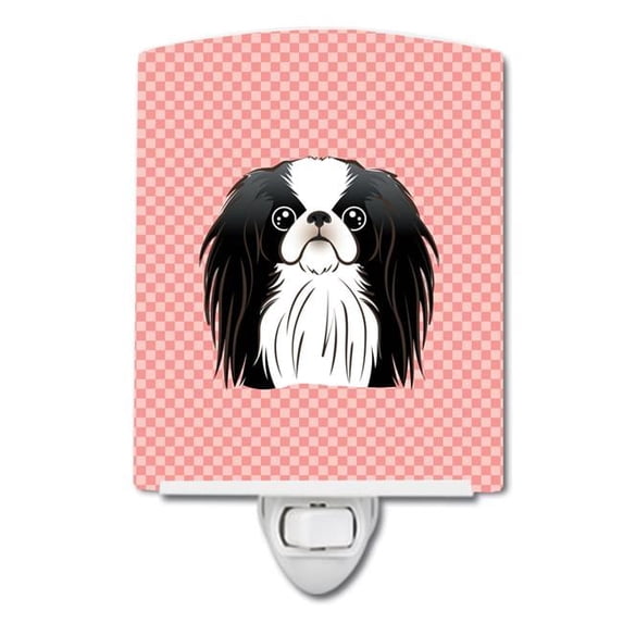 Caroline's Treasures BB1230CNL Checkerboard Pink Japanese Chin Ceramic Night Light, 6x4x3", multicolor