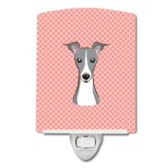 Caroline's Treasures BB1236CNL Checkerboard Pink Italian Greyhound Ceramic Night Light, 6x4x3", multicolor