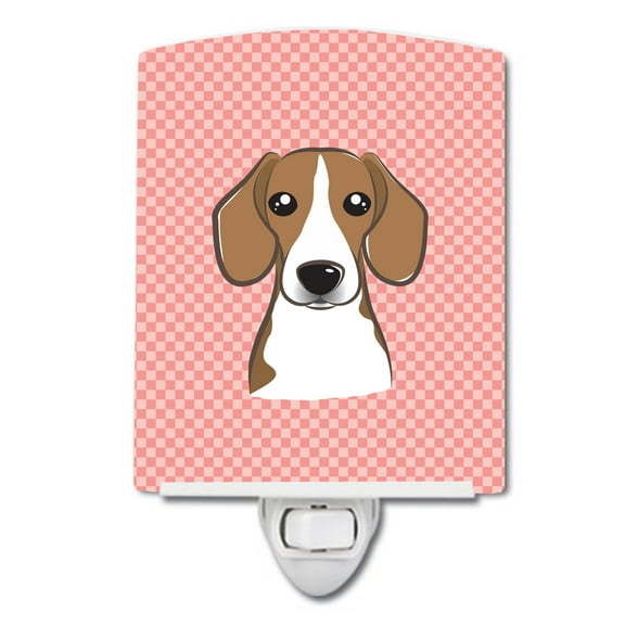 Caroline's Treasures BB1239CNL Checkerboard Pink Beagle Ceramic Night Light, 6x4x3", multicolor