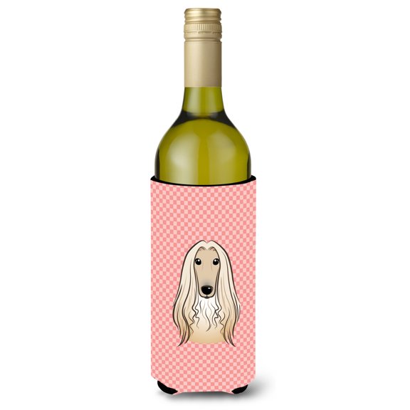Caroline's Treasures BB1244LITERK Checkerboard Pink Afghan Hound Wine Bottle Hugger, Wine Bottle, multicolor