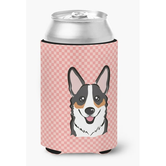 Caroline's Treasures BB1255CC Checkerboard Pink Corgi Can or Bottle Hugger, Can Hugger, Multicolor