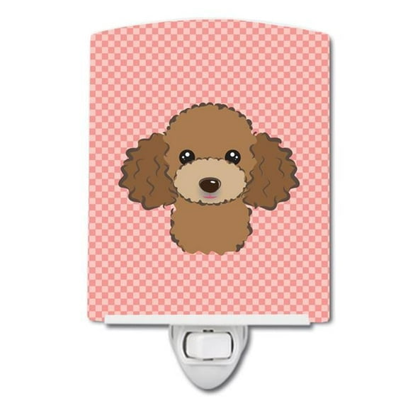 Caroline's Treasures BB1256CNL Checkerboard Pink Chocolate Brown Poodle Ceramic Night Light, 6x4x3", multicolor