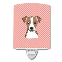 Caroline's Treasures BB1260CNL Checkerboard Pink Jack Russell Terrier Ceramic Night Light, 6x4x3", multicolor