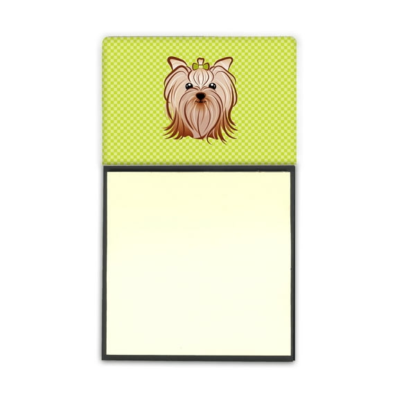 Caroline's Treasures BB1266SN Checkerboard Lime Green Yorkie Yorkishire Terrier Sticky Note Holder, Large, multicolor