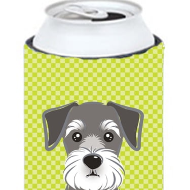 Caroline's Treasures BB1268TBC Checkerboard Lime Green Schnauzer Tall Boy Beverage Insulator Hugger , Tall Boy, multicolor