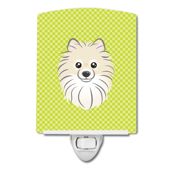 Caroline's Treasures BB1269CNL Checkerboard Lime Green Pomeranian Ceramic Night Light, 6x4x3", multicolor