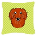 thumbnail image 1 of Caroline's Treasures BB1276PW1818 Checkerboard Lime Green Longhair Red Dachshund Canvas Fabric Decorative Pillow , 18H, 1 of 3