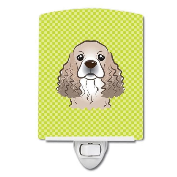 Caroline's Treasures BB1278CNL Checkerboard Lime Green Cocker Spaniel Ceramic Night Light, 6x4x3", multicolor