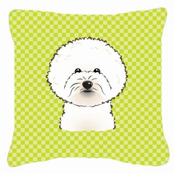 Caroline's Treasures BB1279PW1414 Checkerboard Lime Green Bichon Frise Canvas Fabric Decorative Pillow , 14Hx14W,