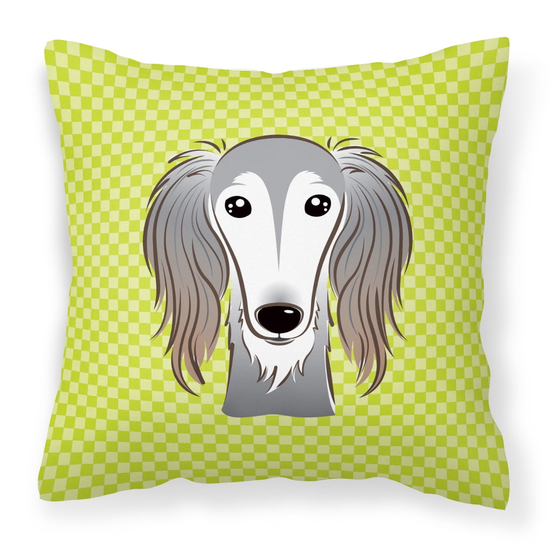 Caroline's Treasures BB1291PW1414 Checkerboard Lime Green Saluki Canvas Fabric Decorative Pillow , 14Hx14W, multicolor