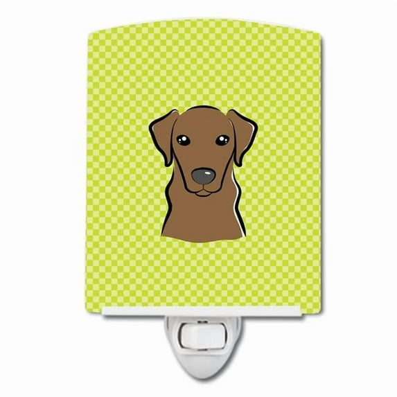 Caroline's Treasures BB1296CNL Checkerboard Lime Green Chocolate Labrador Ceramic Night Light, 6x4x3", multicolor