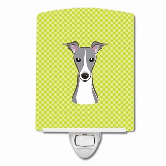 Caroline's Treasures BB1298CNL Checkerboard Lime Green Italian Greyhound Ceramic Night Light, 6x4x3", multicolor