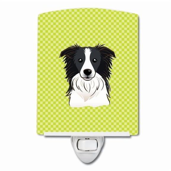 Caroline's Treasures BB1303CNL Checkerboard Lime Green Border Collie Ceramic Night Light, 6x4x3", multicolor