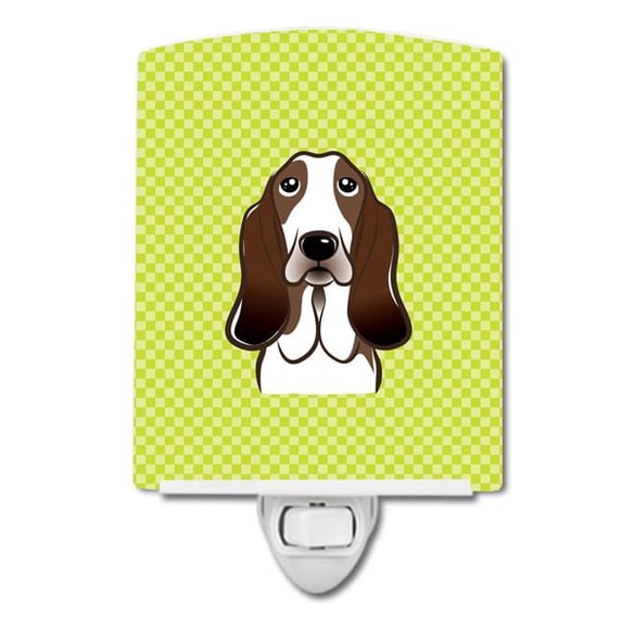 Caroline's Treasures BB1305CNL Checkerboard Lime Green Basset Hound Ceramic Night Light, 6x4x3", multicolor