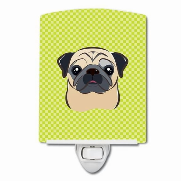 Caroline's Treasures BB1324CNL Checkerboard Lime Green Fawn Pug Ceramic Night Light, 6x4x3", multicolor