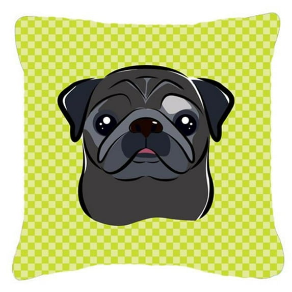 Caroline's Treasures BB1325PW1414 Checkerboard Lime Green Black Pug Canvas Fabric Decorative Pillow , 14Hx14W,