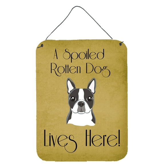 Caroline's Treasures BB1451DS1216 Boston Terrier Spoiled Dog Lives Here Wall or Door Hanging Prints, 12x16, multicolor