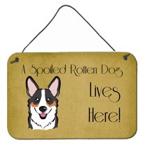 Caroline's Treasures BB1503DS812 Tricolor Corgi Spoiled Dog Lives Here Wall or Door Hanging Prints , 8x12, multicolor