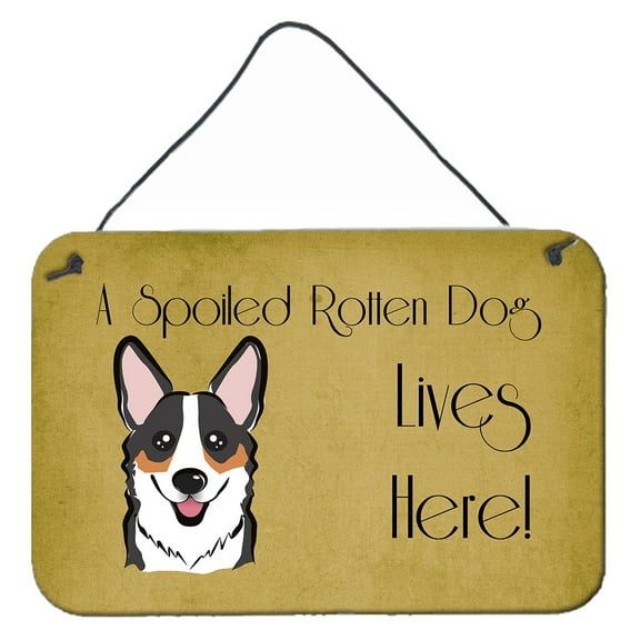 Caroline's Treasures BB1503DS812 Tricolor Corgi Spoiled Dog Lives Here Wall or Door Hanging Prints , 8x12, multicolor