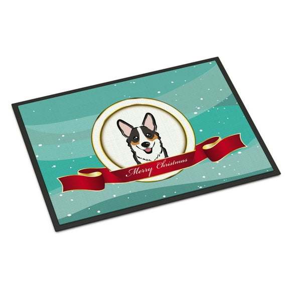 Caroline's Treasures BB1565JMAT Tricolor Corgi Merry Christmas Door Mat, Indoor Rug or Outdoor Welcome Mat 24x36 Doormat