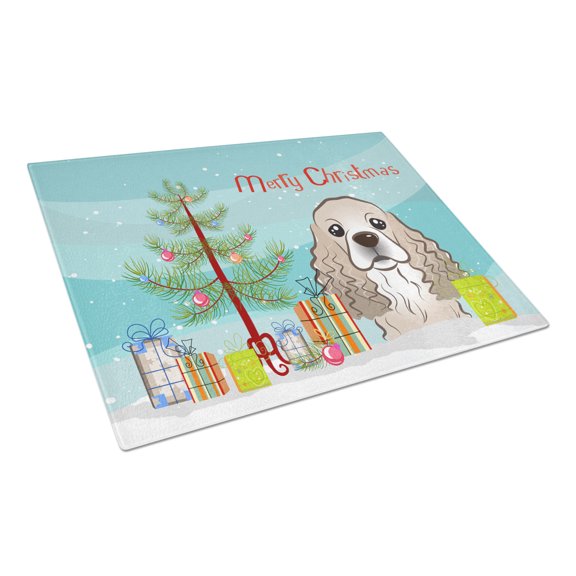 Caroline's Treasures BB1588LCB Christmas Tree and Cocker Spaniel Glass Cutting Board Large, 12H x 16W, multicolor