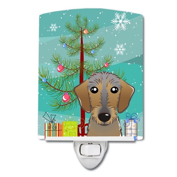 Caroline's Treasures BB1605CNL Christmas Tree and Wirehaired Dachshund Ceramic Night Light, 6x4x3", multicolor