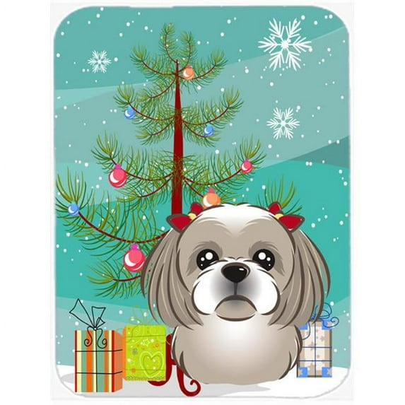Caroline's Treasures BB1622MP Christmas Tree and Gray Silver Shih Tzu Mouse Pad, Hot Pad or Trivet, Large, multicolor