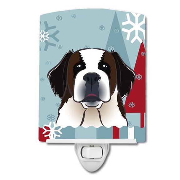 Winter Holiday Saint Bernard Ceramic Night Light