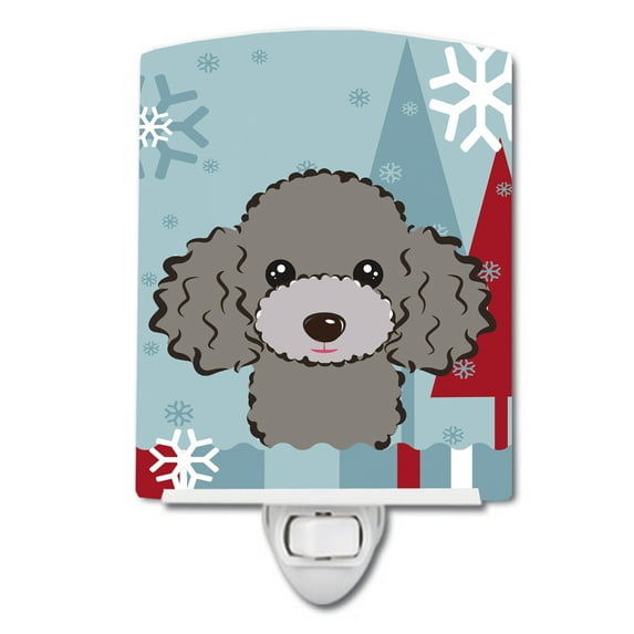 Caroline's Treasures BB1755CNL Winter Holiday Silver Gray Poodle Ceramic Night Light, 6x4x3", multicolor