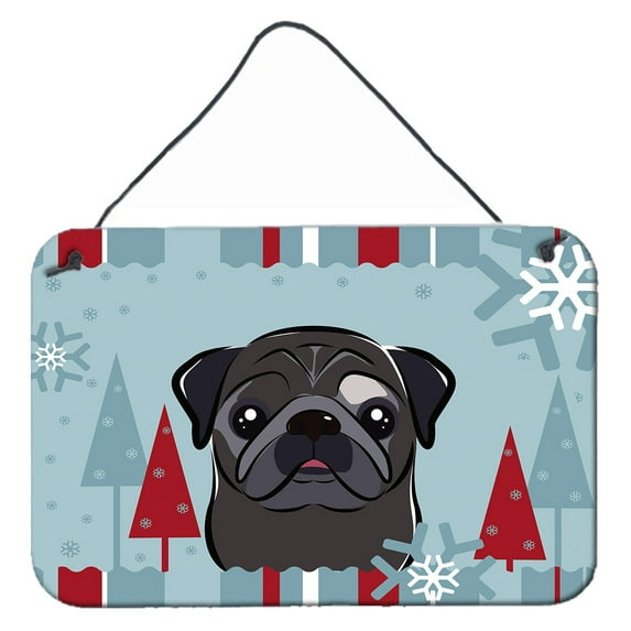 Caroline's Treasures BB1759DS812 Winter Holiday Black Pug Wall or Door Hanging Prints , 8x12, multicolor