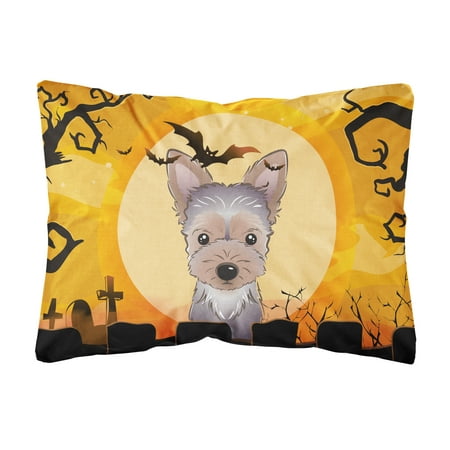 Caroline's Treasures BB1790PW1216 Halloween Yorkie Puppy Canvas Fabric Decorative Pillow, 12H x16W, multicolor