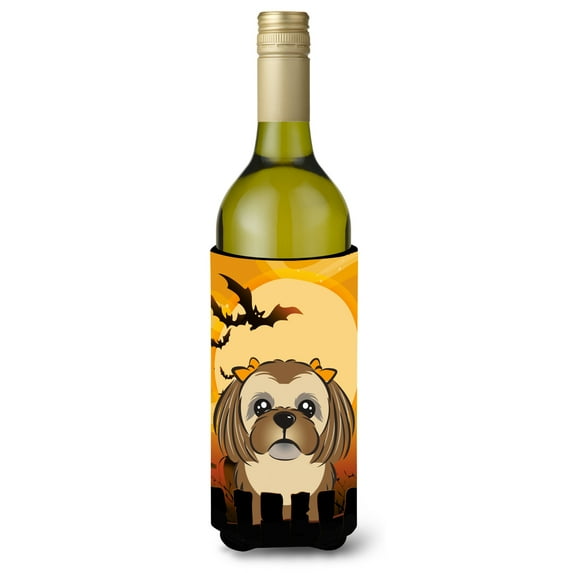 Caroline's Treasures BB1807LITERK Halloween Chocolate Brown Shih Tzu Wine Bottle Beverage Insulator Hugger , Wine