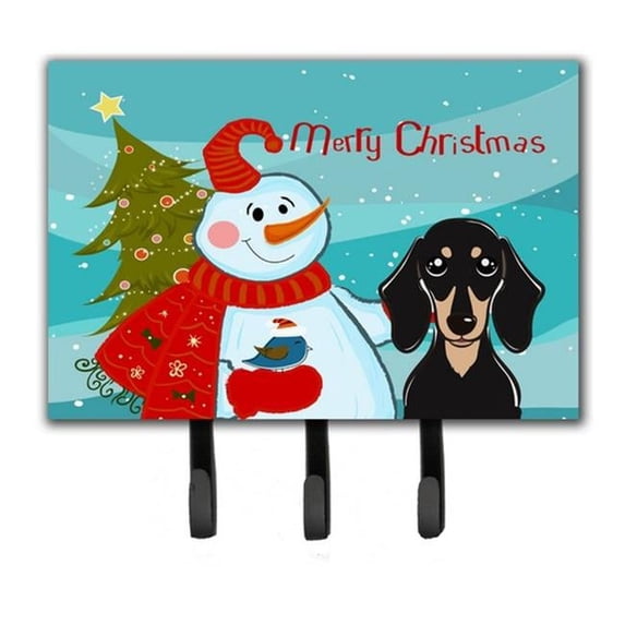 Caroline's Treasures BB1835TH68 Snowman with Smooth Black and Tan Dachshund Leash or Key Holder, Triple, multicolor