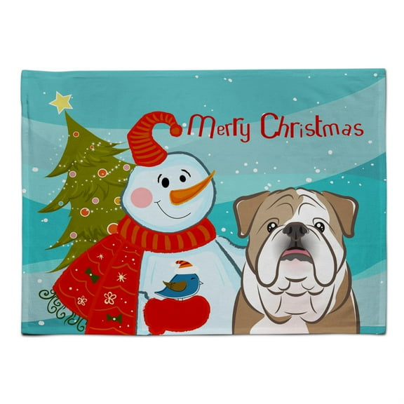 "Caroline's Treasures BB1839PLMT Snowman With English Bulldog Fabric Placemat, Multicolor"