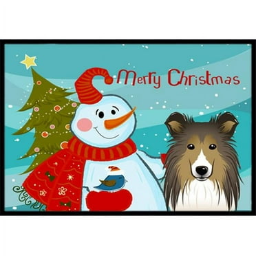 Caroline's Treasures BB1862MAT Snowman with Sheltie Door Mat, Indoor Rug or Outdoor Welcome Mat 18x27 Doormat , 18H X