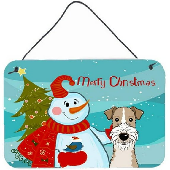 Caroline's Treasures BB1867DS812 Snowman with Wire Haired Fox Terrier Wall or Door Hanging Prints , 8x12, multicolor