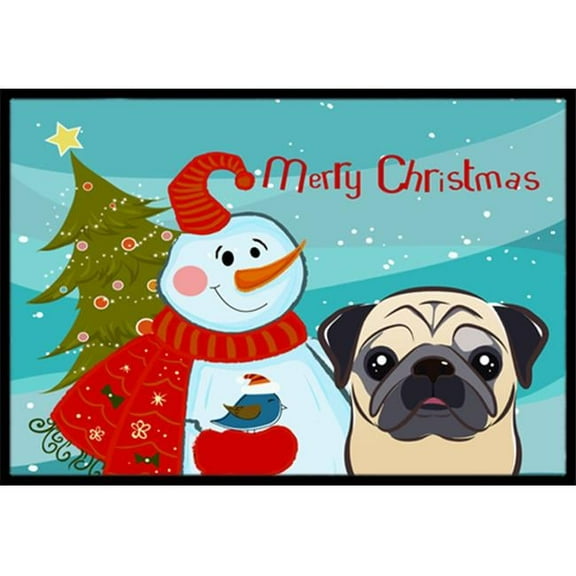Caroline's Treasures BB1882JMAT Snowman with Fawn Pug Door Mat, Indoor Rug or Outdoor Welcome Mat 24x36 Doormat , 24H X