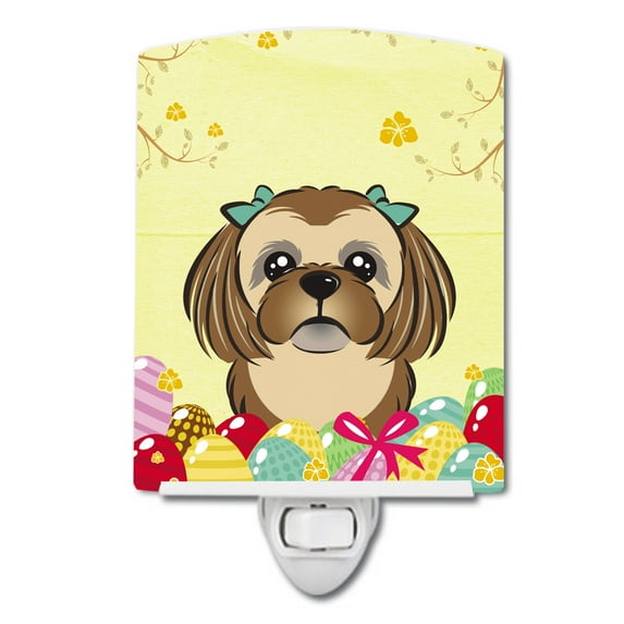 Caroline's Treasures BB1931CNL Chocolate Brown Shih Tzu Easter Egg Hunt Ceramic Night Light, 6x4x3", multicolor