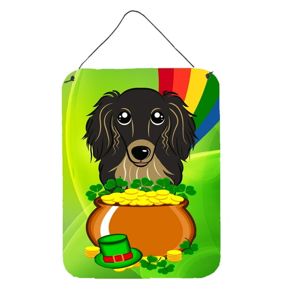 Caroline's Treasures BB1957DS1216 Longhair Black and Tan Dachshund St. Patrick's Day Wall or Door Hanging Prints, 12x16,