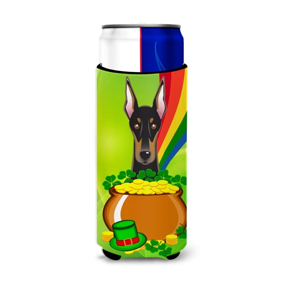 Caroline's Treasures BB1989MUK Doberman St. Patrick's Day Michelob Ultra beverage Insulator for slim cans , Slim Can,