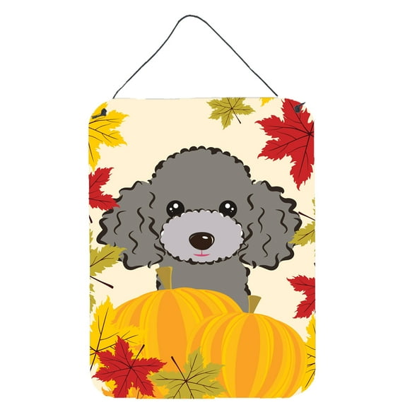 Caroline's Treasures BB2065DS1216 Silver Gray Poodle Thanksgiving Wall or Door Hanging Prints, 12x16, multicolor