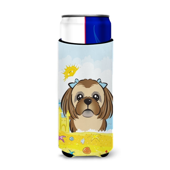 Caroline's Treasures BB2117MUK Chocolate Brown Shih Tzu Summer Beach Michelob Ultra beverage Insulator for slim cans ,