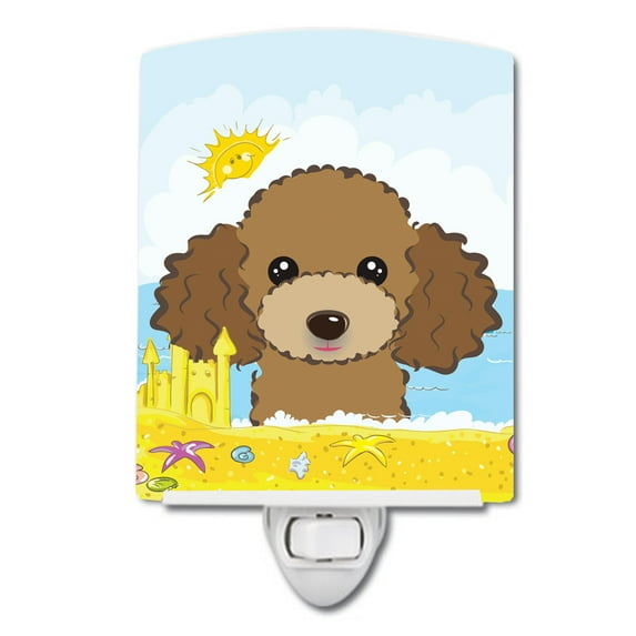 Chocolate Brown Poodle Summer Beach Ceramic Night Light