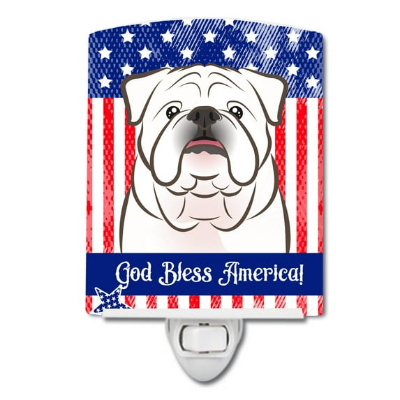 Caroline's Treasures BB2150CNL Flag and White English Bulldog Ceramic Night Light, 6x4x3", multicolor