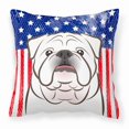 thumbnail image 1 of Caroline's Treasures BB2150PW1414 American Flag and White English Bulldog  Fabric Decorative Pillow , 14Hx14W,, 1 of 4