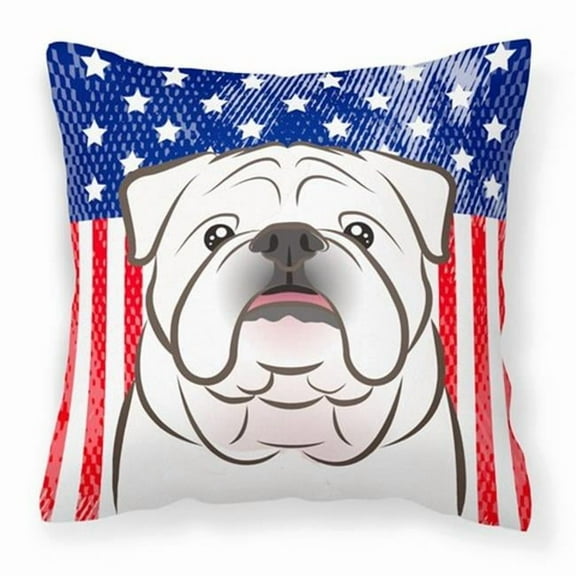Caroline's Treasures BB2150PW1414 American Flag and White English Bulldog  Fabric Decorative Pillow , 14Hx14W,