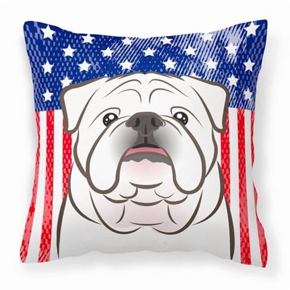 Caroline's Treasures BB2150PW1414 American Flag and White English Bulldog Fabric Decorative Pillow , 14Hx14W,