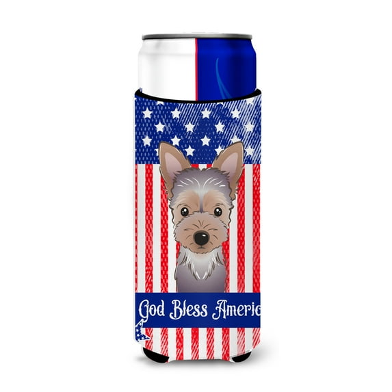 Caroline's Treasures BB2162MUK American Flag and Yorkie Puppy Ultra Hugger for slim cans, Slim Can, multicolor