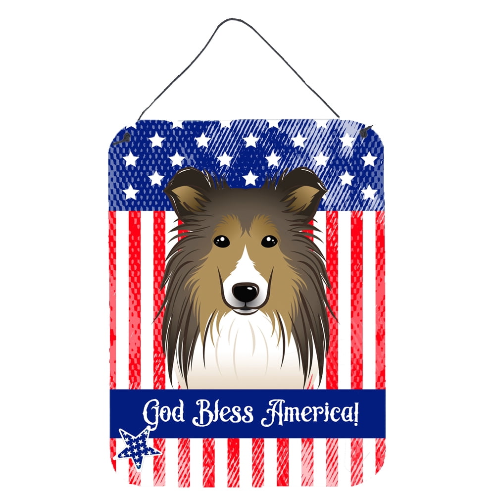 Caroline's Treasures BB2172DS1216 American Flag and Sheltie Wall or Door Hanging Prints, 12x16, multicolor