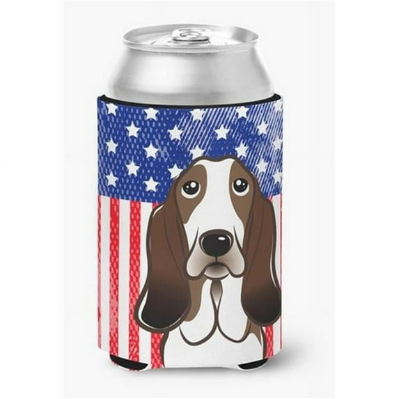 Caroline's Treasures BB2173CC American Flag and Basset Hound Can or Bottle Hugger , Can Hugger, multicolor